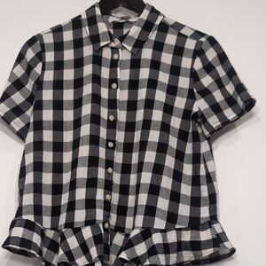 Madewell | Cotton Checkered Gingham Button-Up Blouse Ruffle Cottagecore Size M